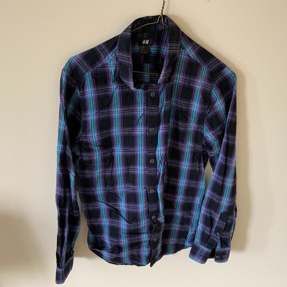 H&M Dark Purple Checkered Shirt S